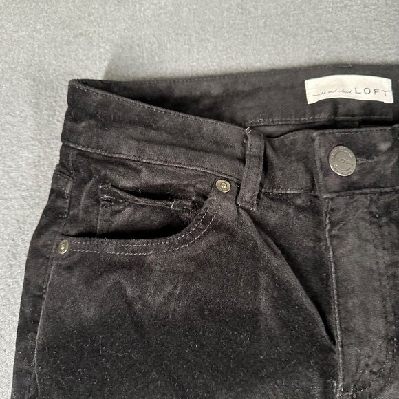 LOFT Womens 2/26 Black Mid Rise Velvet Flat Front Curvy Skinny Pants Pockets - Picture 6 of 13